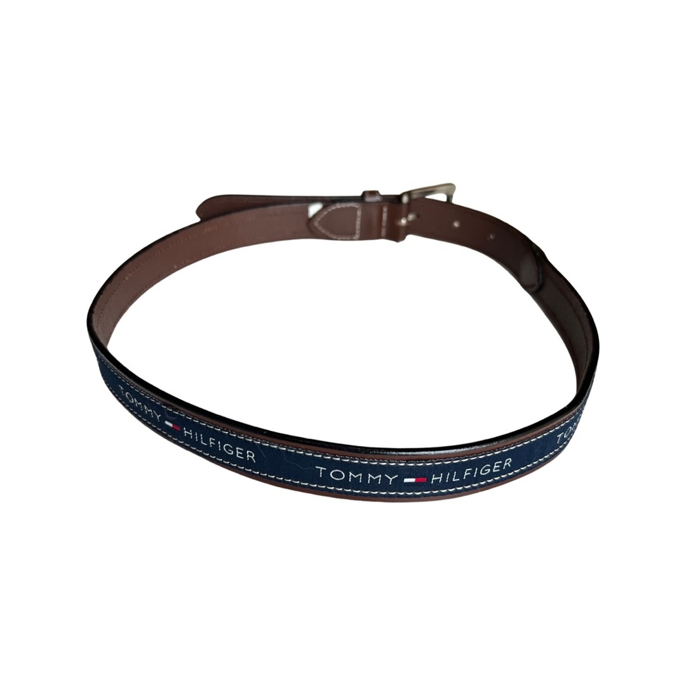 Tommy Hilfiger Vintage Spell Out Leather Logo Belt, EUC